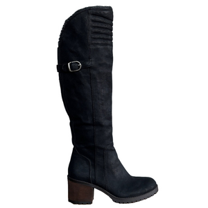 Lucky Brand Narlee Black Leather Faux Fur Over the Knee Chunky Heel Boots sz 10